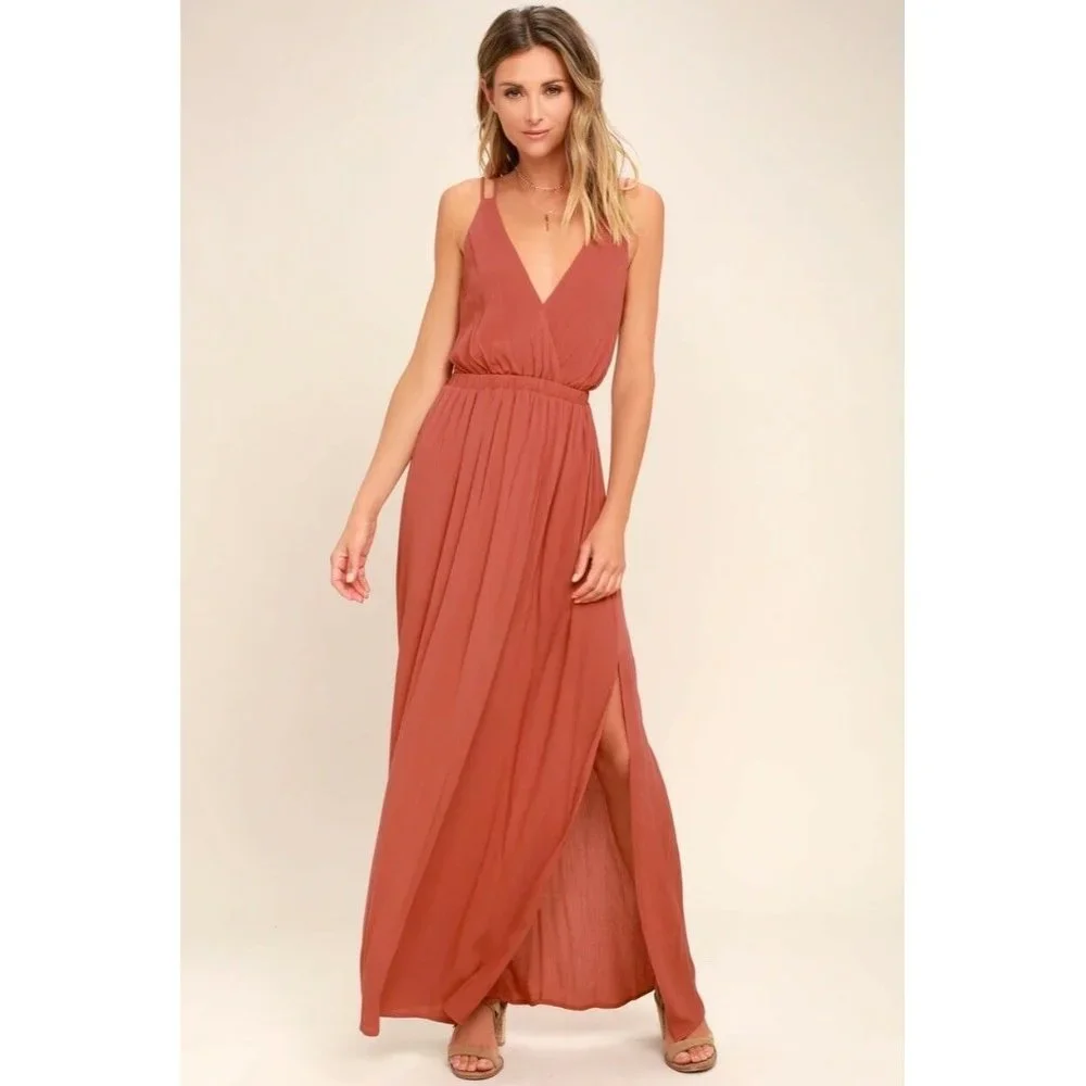 Lulus Womens Lost In Paradise Maxi Dress Medium Pink Strappy Tank R63897 - Picture 8 of 9